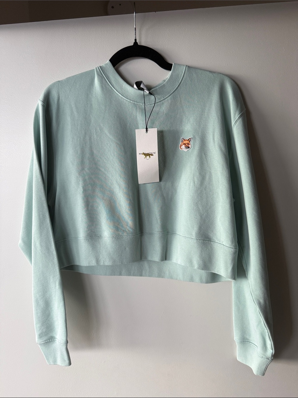 MAISON KITSUNE Mint Green Cropped Fox Patch Sweatshirt
